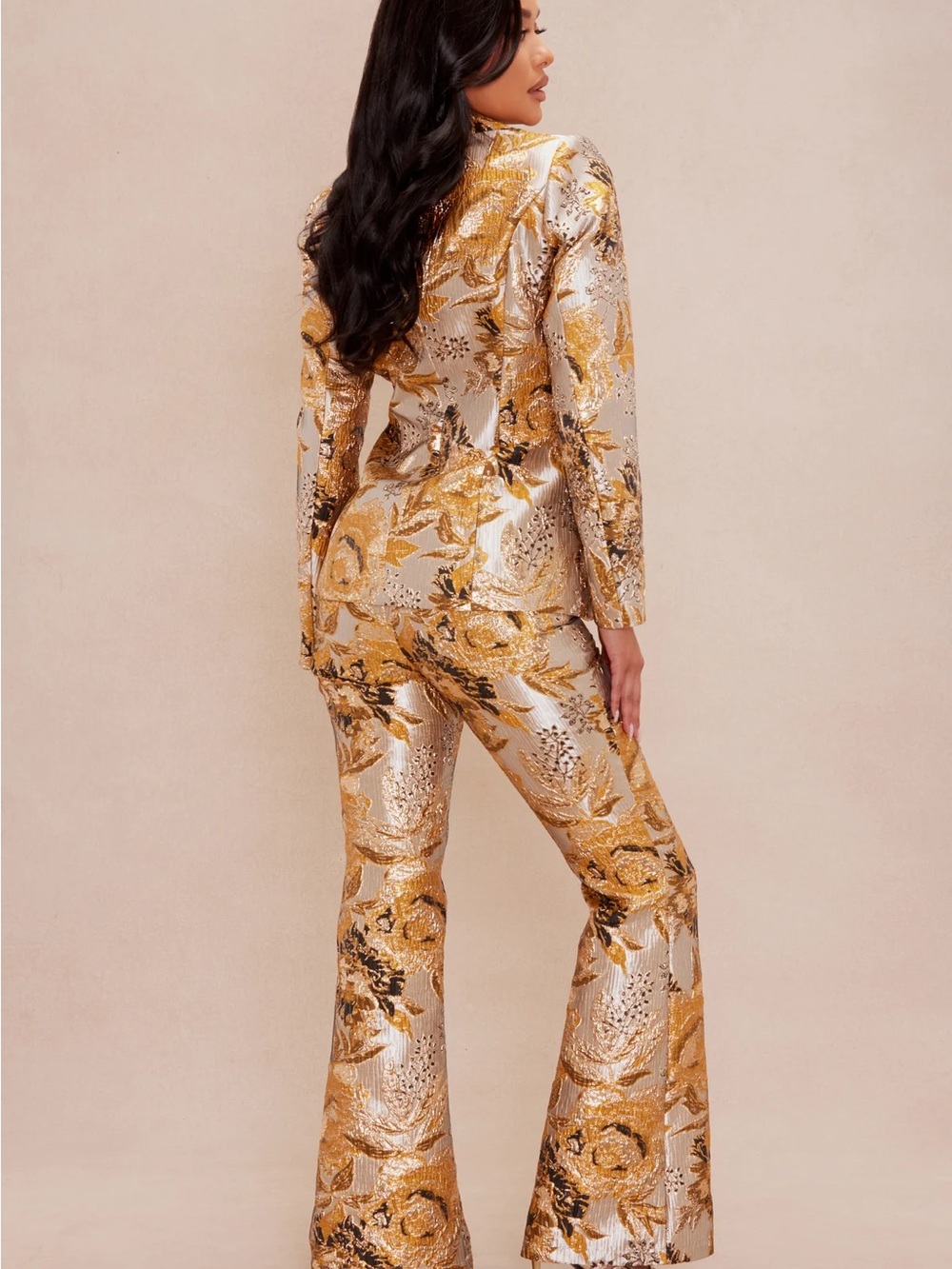 Fashion Nova Gold Floral Brocade Blazer & Pants - Picture 3 of 3